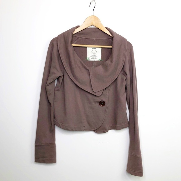 ALLIHOP by Anthropologie brown three button cropped jacket - Picture 1 of 9